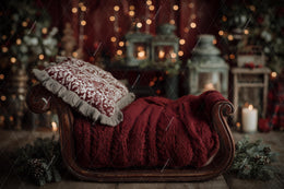 Christmas Baby Digital Backdrop, Wood Bed, Winter Wonderland Photo Background, Holiday Newborn Boy Girl Prop, Photoshop & Canva Template