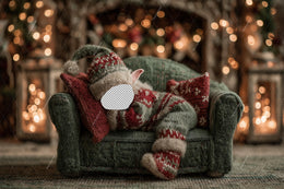 Little Elf Face Swap Overlay, Christmas Baby Digital Backdrop, Armchair, Cozy Studio Photo Background, Holiday Newborn Prop, Canva Template