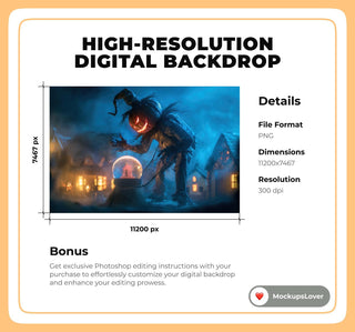 Halloween Glass Globe Digital Backdrop Bundle, Horror Kids Photo Background, Skeletons, Witch, Clowns, Dracula, Photoshop & Canva Template