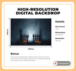 Haunted Fantasy Forest Digital Backdrop Bundle, Halloween Photo Background, Pumpkins, Lanterns, Horror Kids Prop, Photoshop & Canva Template