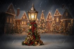 Christmas Lantern Digital Backdrop, Christmas Village Photo Background, Holiday Kids Prop, Winter Wonderland, Photoshop & Canva Template