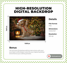 Christmas Cookies Digital Backdrop, Bakery Photo Background, Giant Gingerbread, Holiday Kids Prop, Photoshop & Canva Template, Photo Editing
