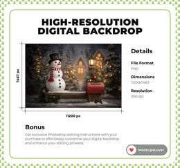 Christmas Digital Backdrop, Snowman, Wooden Bench, Christmas Village Photo Background, Letter To Santa, Red Mailbox, Holiday Kids Prop