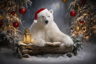 Polar Bear Digital Backdrop, Christmas Animals Photo Background, Fantasy Forest, Holiday Kids Prop, Winter Wonderland, Photoshop Template