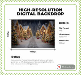 Christmas Village Digital Backdrop, Winter Wonderland Photo Background, Night Sky, Holiday Kid Prop, Photoshop/Canva Template, Photo Editing