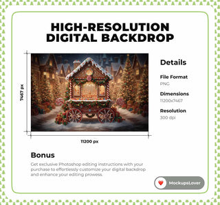 Christmas Village Digital Backdrop, Gingerbread Cookies Photo Background, Holiday Kids Candyland Prop, Winter Wonderland, Photoshop Template