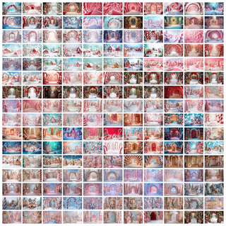 Candyland Christmas Digital Backdrop Bundle, Candy Canes, Winter Wonderland Photo Background, Holiday Kids Prop, Photoshop & Canva Template