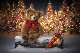 Christmas Animals Digital Backdrop, Teddy Bear, Winter Wonderland Photo Background, Holiday Kids Prop, Fantasy Forest, Photoshop Template