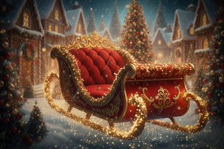 Christmas Digital Backdrop, Santa Sleigh Photo Background, Christmas Village, Holiday Kids Prop, Winter Wonderland, Photoshop/Canva Template