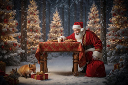 Christmas Digital Backdrop, Winter Fantasy Forest Photo Background, Santa Claus, Woodland Animals, Holiday Kids Prop, Photoshop Template