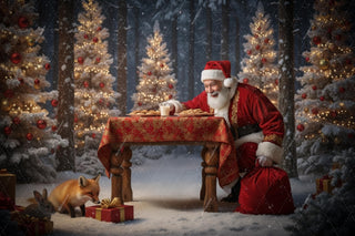Christmas Digital Backdrop, Winter Fantasy Forest Photo Background, Santa Claus, Woodland Animals, Holiday Kids Prop, Photoshop Template