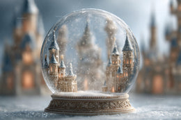 Christmas Glass Globe Digital Backdrop, Winter Wonderland Photo Background, Princess Castle, Holiday Kids Prop, Photoshop & Canva Template