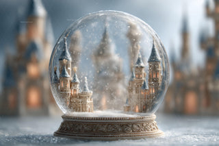Christmas Glass Globe Digital Backdrop, Winter Wonderland Photo Background, Princess Castle, Holiday Kids Prop, Photoshop & Canva Template