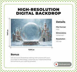 Christmas Glass Globe Digital Backdrop, Winter Wonderland Photo Background, Holiday Kids Prop, Photoshop & Canva Template, Photo Editing