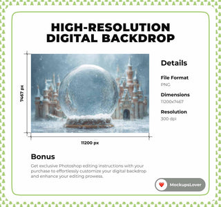 Christmas Glass Globe Digital Backdrop, Winter Wonderland Photo Background, Holiday Kids Prop, Photoshop & Canva Template, Photo Editing