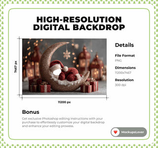 Christmas Baby Face Swap Overlay, Crescent Moon Digital Backdrop, Studio Photo Background, Holiday Newborn Prop, Little Santa Claus