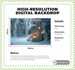 Winter Digital Backdrop, Polar Bear Photo Background, Christmas Animals, Holiday Kids Prop, Woodland Animals, Photoshop & Canva Template