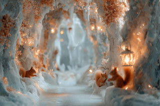 Winter Digital Backdrop, Squirrels Photo Background, Christmas Holiday Kids Prop, Lanterns, Photoshop & Canva Template, Photo Editing