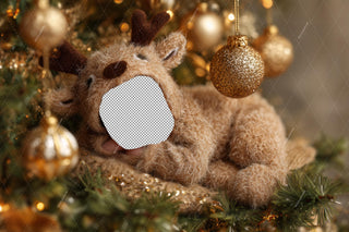 Christmas Baby Face Swap Overlay, Christmas Reindeer Digital Backdrop, Studio Photo Background, Holiday Newborn Prop, Photoshop Template