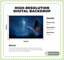 North Pole Digital Backdrop, Polar Bear Photo Background, Christmas Holiday Kids Prop, Star of Bethlehem, Photoshop & Canva Template