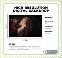 Christmas Digital Backdrop, Santa Claus, Winter Wonderland Photo Background, Holiday Kids Portrait Prop, Photoshop & Canva Template
