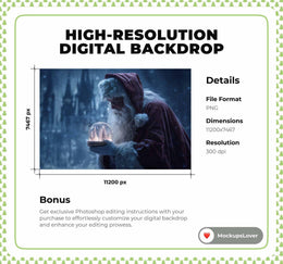 Christmas Digital Backdrop, Glass Globe, Santa Claus, Magic Kingdom, Winter Wonderland Photo Background, Holiday Kid Prop, Photoshop Overlay