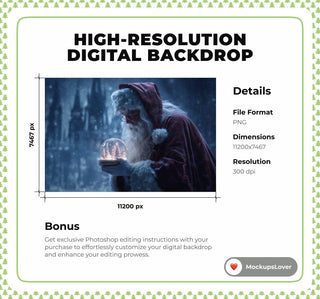 Christmas Digital Backdrop, Glass Globe, Santa Claus, Magic Kingdom, Winter Wonderland Photo Background, Holiday Kid Prop, Photoshop Overlay