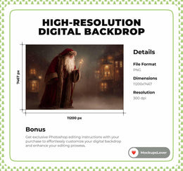 Christmas Digital Backdrop, Santa Claus, Winter Wonderland Photo Background, Holiday Kids Prop, Photoshop & Canva Template, Photo Editing