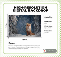 Winter Forest Digital Backdrop, Woodland Creatures, Red Fox Photo Background, Holiday Kids Prop, Winter Wonderland, Photoshop/Canva Template