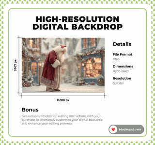 Christmas Village Street Digital Backdrop, Santa Claus, Winter Wonderland Photo Background, Holiday Kids Prop, Photoshop & Canva Template