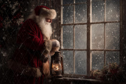 Christmas Digital Backdrop, Santa Claus, Window, Winter Wonderland Photo Background, Cozy Holiday Kids Prop, Photoshop & Canva Template