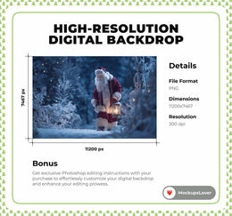 Santa Claus Digital Backdrop, Winter Fantasy Forest Photo Background, Christmas Holiday Kids Prop, Photoshop & Canva Template, Photo Editing