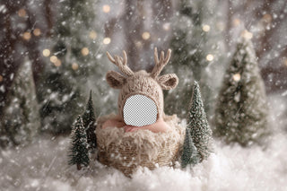 Christmas Reindeer Newborn Face Swap Overlay, Winter Wonderland Digital Backdrop, Woodland Baby, Holiday Photo Background, Canva Template