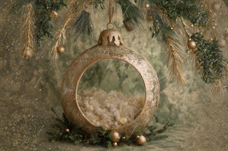Christmas Ornament Newborn Digital Backdrop, Green Studio Photo Background, Holiday Baby Prop, Photoshop & Canva Template, Photo Editing