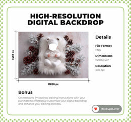 Christmas Newborn Teddy Bear Digital Backdrop, Face Swap Overlay, Studio Photo Background, Holiday Baby Prop, Photoshop & Canva Template