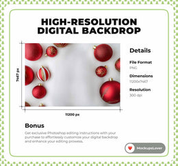 Red Christmas Balls Digital Backdrop, Studio Photo Background, Holiday Kids Portrait Prop, Photoshop & Canva Template, Photo Editing