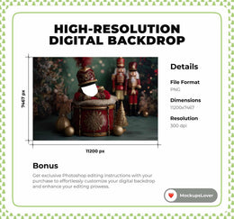 Nutcracker Newborn Face Swap Overlay, Green Christmas Studio Digital Backdrop, Holiday Photo Background, Baby Prop, Photoshop Template