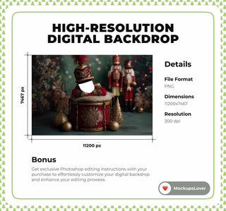 Nutcracker Newborn Face Swap Overlay, Green Christmas Studio Digital Backdrop, Holiday Photo Background, Baby Prop, Photoshop Template