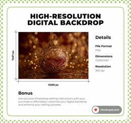 Christmas Newborn Digital Backdrop, Christmas Ball Photo Background, Holiday Baby Boy Girl Prop, Photoshop & Canva Template, Photo Editing