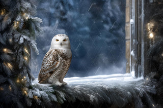 Winter Wonderland Digital Backdrop, Woodland Creatures Photo Background, Wise Owl, Christmas Window, Holiday Kids Prop, Photoshop Template