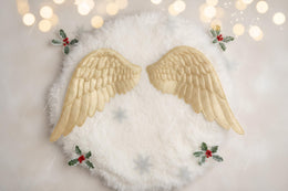 Christmas Angel Newborn Digital Backdrop, Golden Angel Wings Photo Background, Holiday Studio Baby Prop, Photoshop & Canva Template