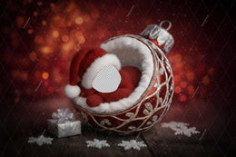 Little Santa Face Swap Overlay, Red Christmas Ornament, Newborn Digital Backdrop, Studio Photo Background, Holiday Baby Prop, Canva Template