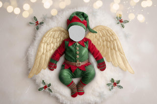 Christmas Elf Face Swap Overlay, Newborn Digital Backdrop, Golden Angel Wings, Studio Background, Holiday Baby Prop, Photoshop Template