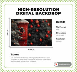 Red Christmas Mail Box Digital Backdrop, Letter To Santa Photo Background, Holiday Kids Prop, Photoshop & Canva Template, Photo Editing