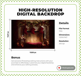 Cozy Christmas Baby Digital Backdrop, Fireplace, Red Studio Photo Background, Holiday Newborn Prop, Photoshop/Canva Template, Photo Editing
