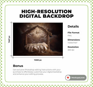 First Christmas Baby Digital Backdrop, Christmas Nativity Photo Background, Farmhouse, Holiday Newborn Boy Girl Prop, Photoshop Template