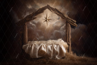 First Christmas Baby Digital Backdrop, Christmas Nativity Photo Background, Farmhouse, Holiday Newborn Boy Girl Prop, Photoshop Template
