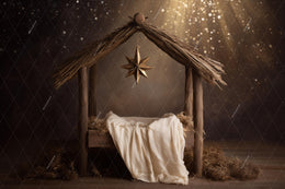 Christmas Nativity Digital Backdrop, Farm Wooden Barn Photo Background, Holiday Newborn Baby Prop, Photoshop & Canva Template, Photo Editing