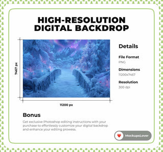 North Pole Digital Backdrop, Northern Lights Photo Background, Holiday Christmas Kids Prop, Winter Wonderland, Photoshop & Canva Template