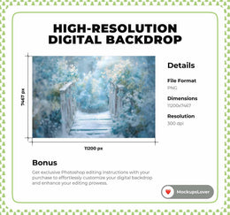 Frozen Floral Bridge Digital Backdrop, Winter Wonderland, Christmas Photo Background, Holiday Kids Prop, Photoshop & Canva Template